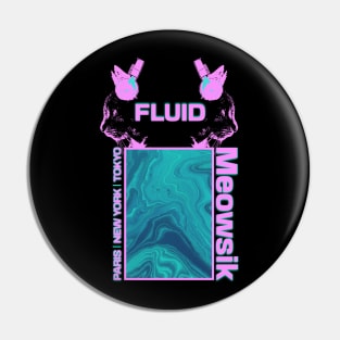 Retrowave cat music poster | Fluid cat musician cover | Purple DJ Feline Pin