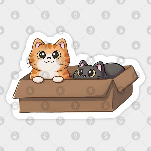 Cute Orange Cat And Black Cat In Box Cute Cats Sticker TeePublic