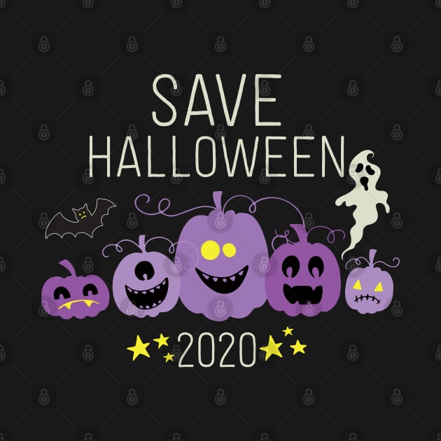 Purple Pumpkin Patch Bat Ghost Save Halloween 2020 by August Design