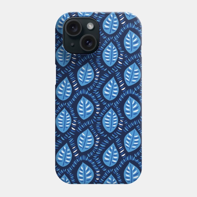 Decorative Blue Leaves Pattern Phone Case by Boriana Giormova