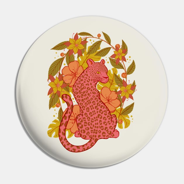 Coral Tropical Jaguar Pin by Carabara Designs