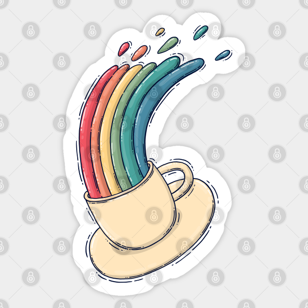 Rainbow Coffee Cup - Rainbow - Sticker