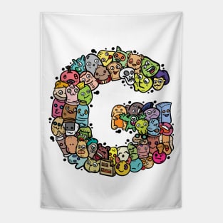 Alphabet Monster Doodle Letter G Monogram Tapestry