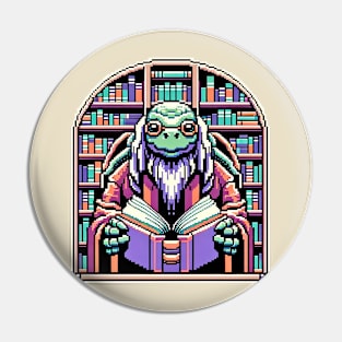 Wisdom Keeper - Cybernetic Turtle Librarian Pixel Art Pin