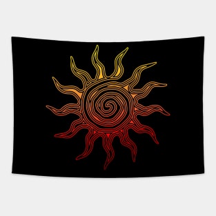 Bright stylized sun symbol in yellow and red Tapestry