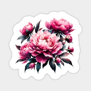 botanic watercolors, pink flowers peony flowers Magnet