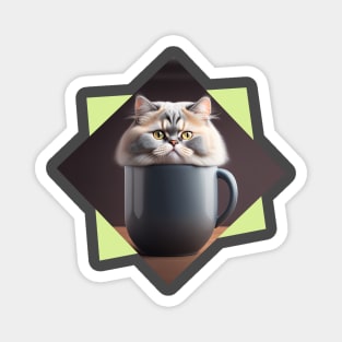 Grey Persian Cat on a Big Cup Magnet