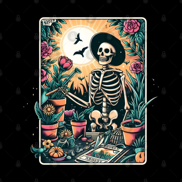 Gardener Skeleton Plant Lover Tarot Card , Gardener Plant Mom by Helen Morgan