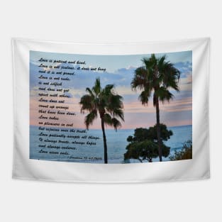 Love Is Patient: Ocean Palm Trees Tapestry