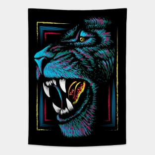 Neon Pink Lion Head - Colorful Lion Drawing Tapestry