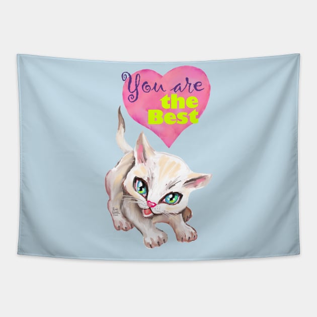 Sweet cute white kitten best friend. Love you cat. Tapestry by Rukki Zukki Art