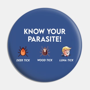 Know Your Parasite Anti Trump Lunatic Protest Design White Letters Pin