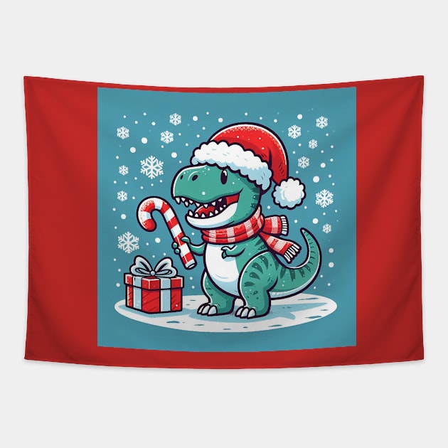 Cute Christmas T-Rex Tapestry by Sketchy