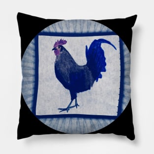 Little Red Rooster Blue Pillow