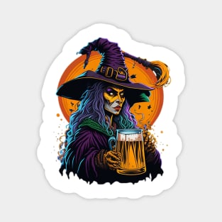 Halloween Witch With A Beer Mug Magnet