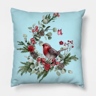 Cute bird perched on a pine branch Pillow