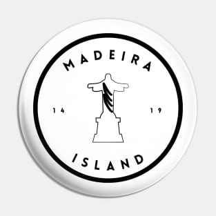 Madeira Island 1419 logo with Christ the Redeemer in black & white Pin