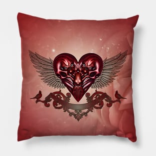 Awesome haert with skulls and birds Pillow