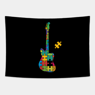 Color Puzzle Offset Style Electric Guitar Silhouette Tapestry