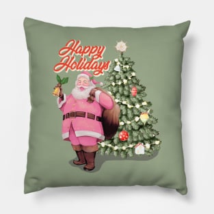 Retro Vintage Pink Santa Claus | Happy Holidays Pillow