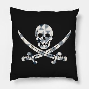 Skull and Crossbones White and Blue Geometric Pattern Pillow