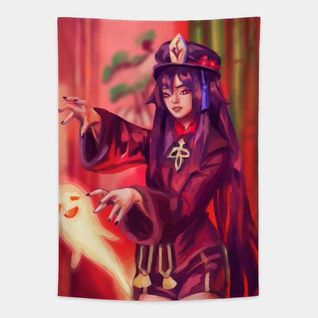 Hu Tao Genshin Impact Anime Halloween Fan art Tapestry by craftsanime