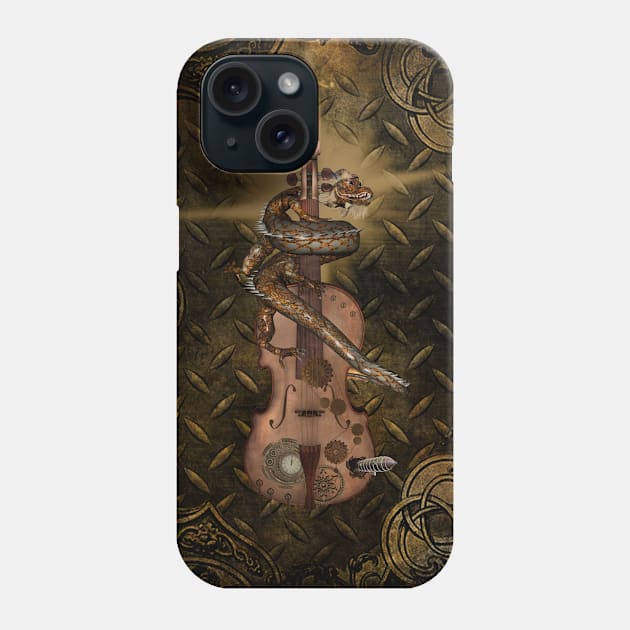 Steampunk violin with steampunk chinese dragon and ship Phone Case by Nicky2342