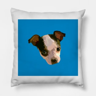 Cute Puppy Face Drawing in Blue Pillow