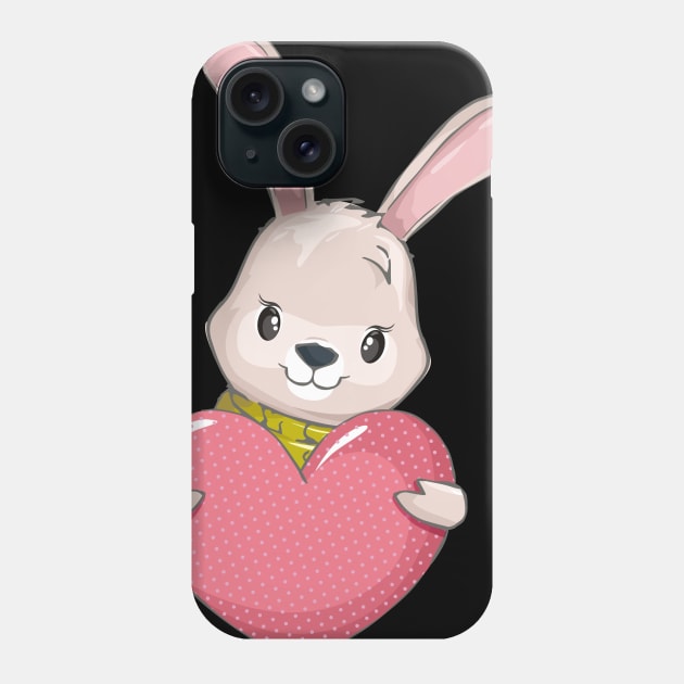 Valentine Heart with Cute Funny Rabbit Phone Case by TeesByKimchi