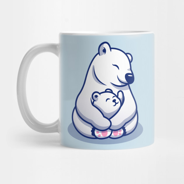 Cute Polar Bear Mom Hugging Baby Polar