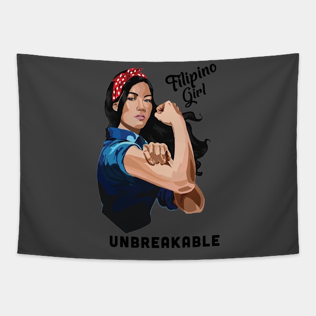 Filipino Girl Unbreakable Rosie Riveter Retro Proud Heritage Tapestry by The Dirty Gringo