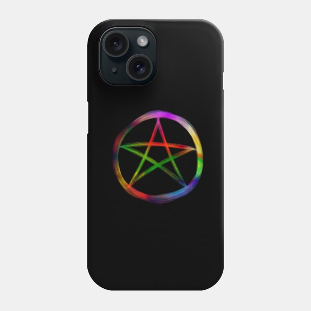 Rainbow pentacle pentagram star in circle Phone Case by deathlake