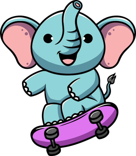 cute elephant playing skateboard Kids T-Shirt by Cubbone