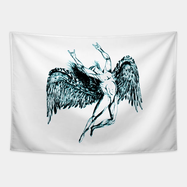 ICARUS THROWS THE HORNS - midnight blue Tapestry by shethemastercovets
