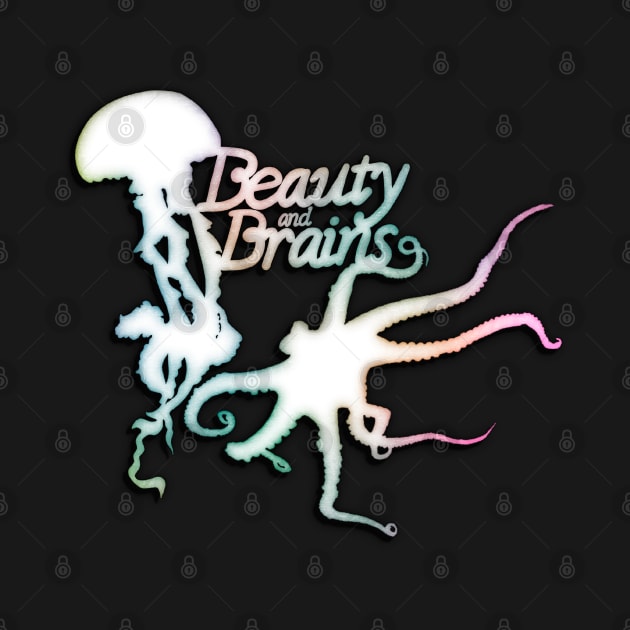 Beauty and Brains, Octopus and Jellyfish Duo, Pastel Rainbow, Bold Graphic Design by cherdoodles