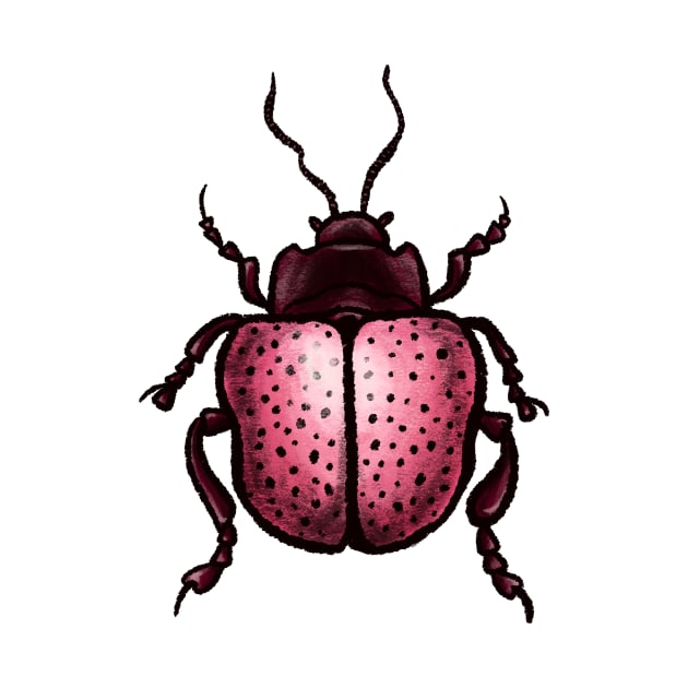 Pink Beetle With Dots Insect Art by Boriana Giormova