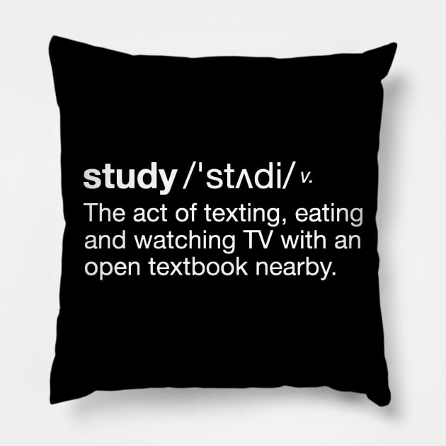 The True Definition of Studying Pillow by Bododobird