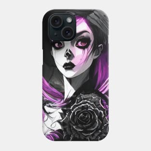 Emotional Contrast: Engaging Black and White Anime Girl Illustrations Gothic Goth Dark Pink Hair Violet Phone Case