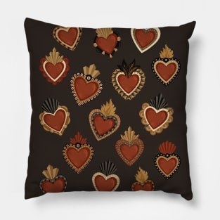 Vintage Mexican Sacred Hearts Pattern by Akbaly Pillow