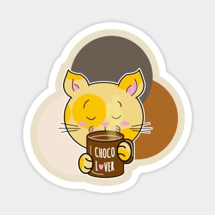 Yellow cat drinking chocolate lover Magnet