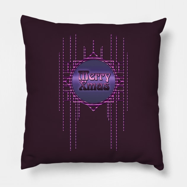 Purple Merry Xmas lettering in vintage artdeco style  burlesque Pillow by designsbyxarah