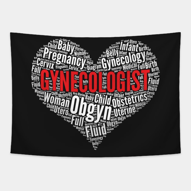 Gynecologist Doctor Heart Shape Word Cloud print Tapestry by theodoros20