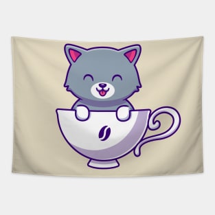 Cute Cat In Cup Coffee Tapestry