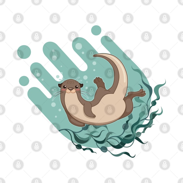 sea otter floating on water with kelp forest vector illustration by tomodaging