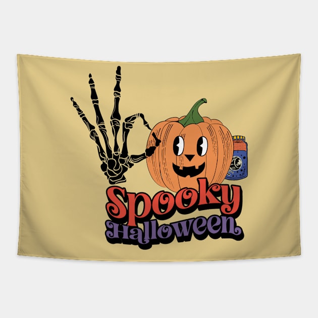 Groovy Style Spooky Retro Halloween Design Tapestry by Cool Abstract Design