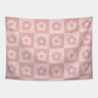 Blush Pink Vintage Flower Checkers Tapestry