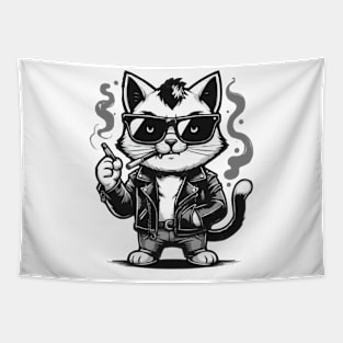 Funny Cool Cat Smoking Cigarrets Like a Gangsta Tapestry