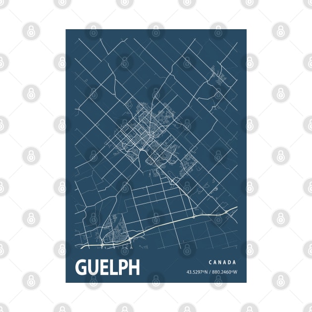 Guelph Blueprint Street Map, Guelph Colour Map Prints by tienstencil