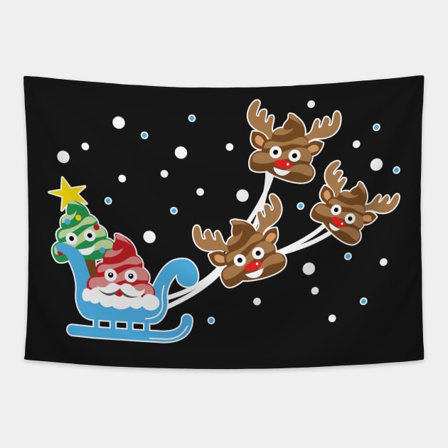 Christmas Poop Emoji T-shirt with Santa, Deer and Tree Tapestry by KsuAnn