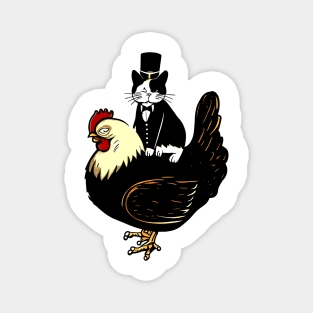 Tuxedo Cat on a Chicken Funny Magnet